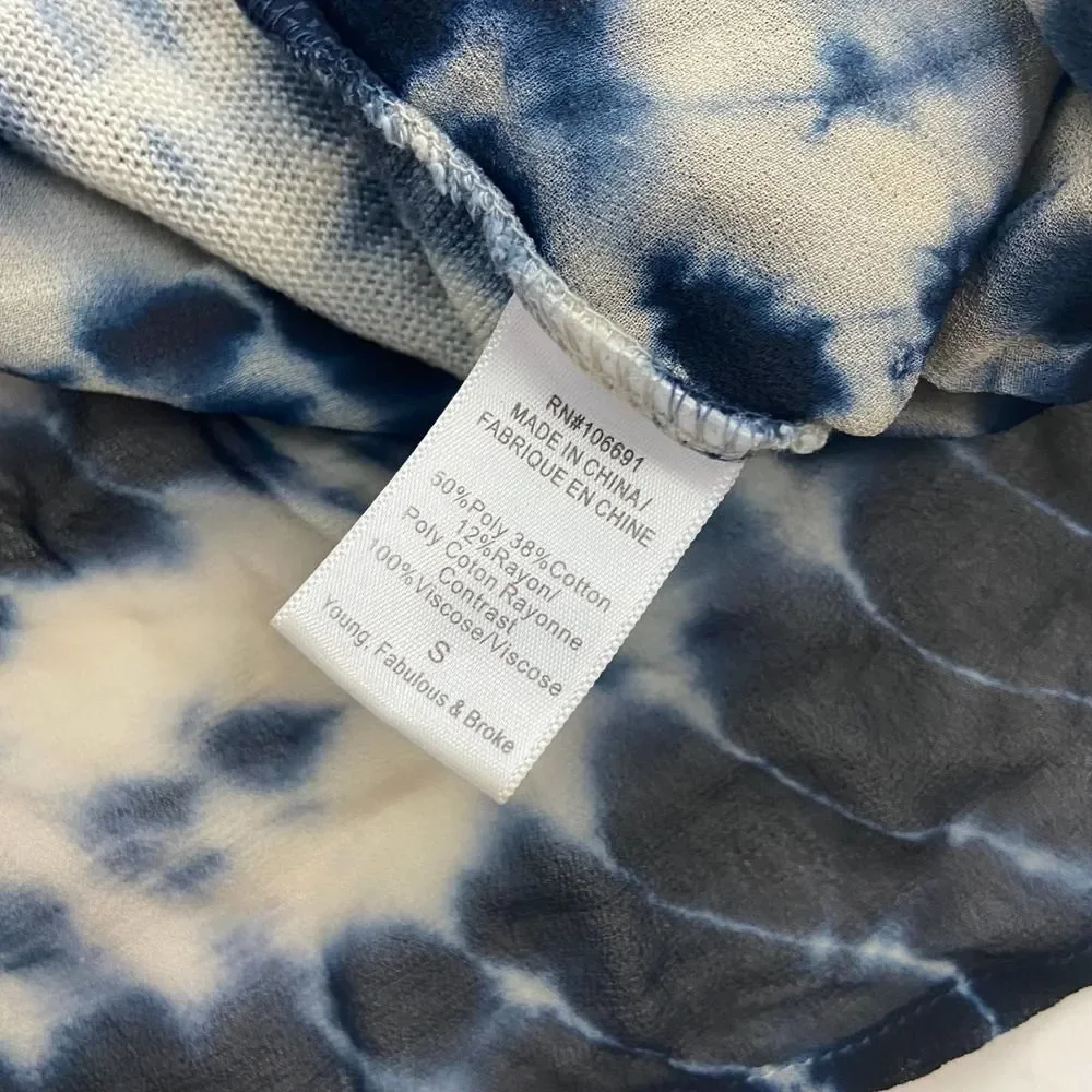 Young Fabulous & Broke Blue Gray ikat Tie Dye Britt Half Sleeve Top Womens S - Picture 6 of 8